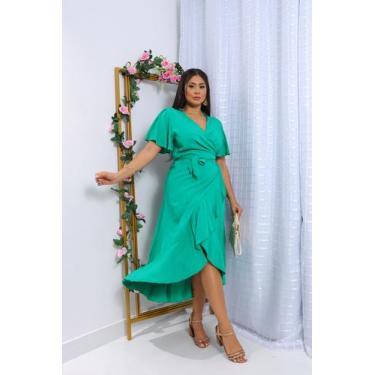 Imagem de Vestido envelope longo de viscolinho liso manga curto - LAJMA STORE, V