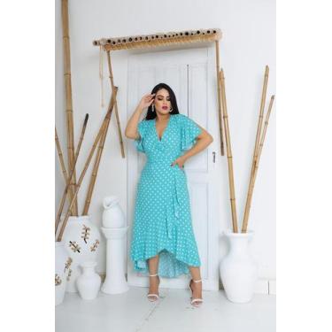 Imagem de Vestido envelope longo bolinhas de viscolinho manga curto - LAJMA STOR