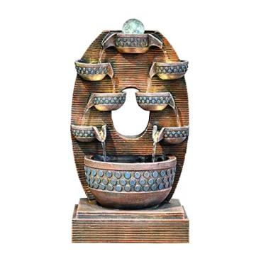 Imagem de Fontes de mesa de resina fonte de mesa com bomba cascata interna fonte de água de mesa decoração 4 níveis interior portátil mesa decorativa meditação cachoeira para casa e escritório decoração interna