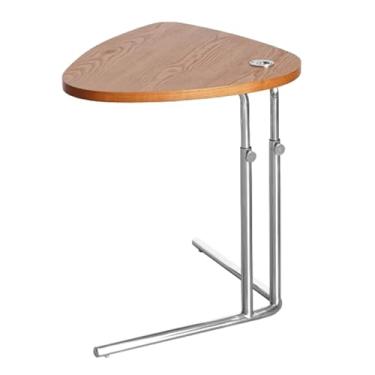 Imagem de YPDJVLTI Mesa de canto em forma de C mesa lateral ajustável com moldura de aço mesa de centro pequeno espaço mesa de lanche mesa de destaque compacta