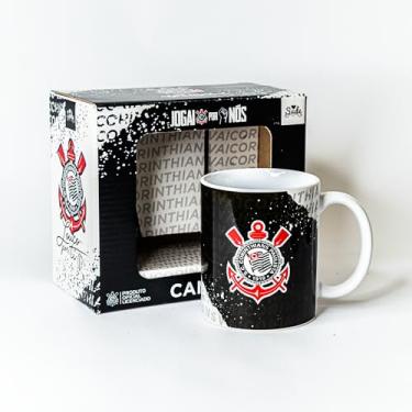 Imagem de Caneca Time Corinthians Futebol Clube "Meu coração é preto e branco" Licenciada Oficial