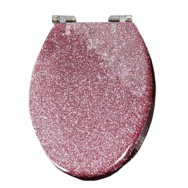 Imagem de CUTPOIY Assento sanitário com glitter, assento de vaso sanitário de resina alongado macio fechamento rápido assentos de vaso sanitário resistentes com tampa de glitter, tampa de vaso sanitário oval