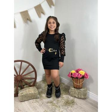 Imagem de Vestido de Menina infantil manga longa tule modinha mini diva lançamen