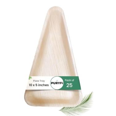 Imagem de Puryfi Bandejas de pizza de folha de palmeira 25,4 x 12,7 cm (pacote com 25) | Bandejas descartáveis | Ecológicas | Travessas compostáveis para casamentos, eventos de catering, charcutaria, pastoreio