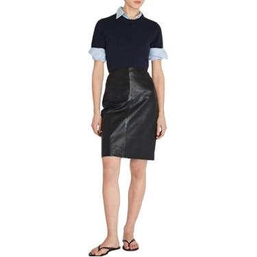 Imagem de Club Monaco Saia lápis de couro feminina, Preto, 42