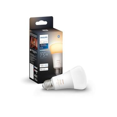 Imagem de Philips Hue Lâmpada inteligente branca para ambiente A19 de lúmen médio, 1100 lúmens, compatível com Bluetooth e Zigbee (Hue Hub opcional), funciona com Alexa e Google Assistant, 1 lâmpada