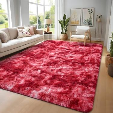 Imagem de Nuttumico Tapete felpudo fofo, 1,8 x 2,7 m, bordô, vermelho, tingido, felpudo, felpudo, para sala de estar, tapetes de pelúcia ultra macios para quarto, quarto de meninas, crianças, berçário,