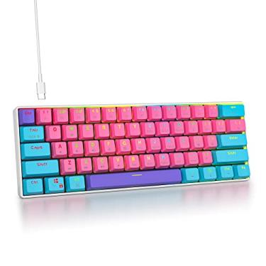 Imagem de Fogruaden Teclado 60% mecânico, teclado para jogos de 61 teclas, retroiluminação RGB, teclado com fio ultra compacto de 60% para PC Gamer Win/Mac, fácil de transportar em viagem (rosa, vermelho interruptor)
