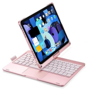 Imagem de kaidisen Teclado rotativo 360 para iPad Air 11 polegadas M3 M2 / Air 4ª 5ª geração 11 / Pro 11 4ª 3ª 2ª geração 1ª geração com touchpad 7 cores, teclado retroiluminado dobrável, ouro rosa