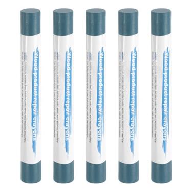 Imagem de HARFINGTON 5 peças de bastões de enchimento de madeira, cera de madeira, retoque de móveis, gizes de cera de reparo para madeira, cinza e azul