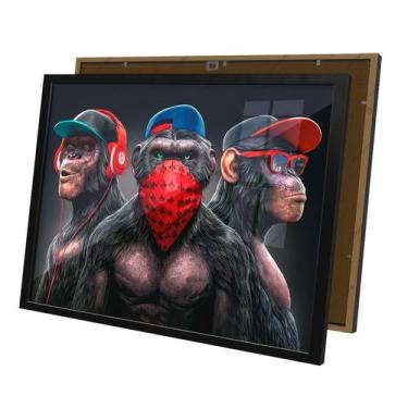 Imagem de Quadro Macacos Gangster Estilosos com Fone Moldura e Vidro - Complet C