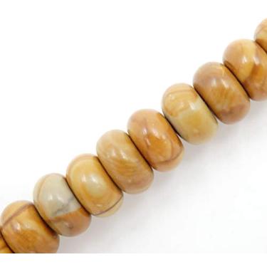 Imagem de Malahill Contas de pedra preciosa para fazer joias, contas de pedra natural para colares, pulseiras, 5 fios, contas de fósseis de sândalo amarelo arredondado 5 x 8 mm