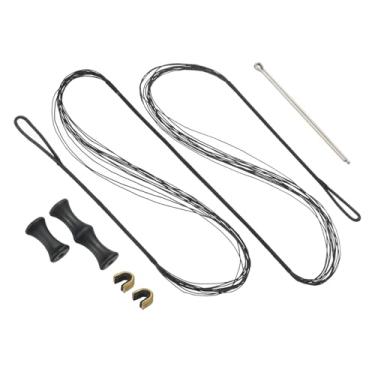 Imagem de PATIKIL Substituição de corda de arco de 113 cm, acessórios de cordas de arco para tiro com arco 12 fios com protetor de dedo e 2 pontos de fixação de latão para arco longo recurvo tradicional, preto