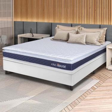 Imagem de Conjunto Box Baú Branco Durban Azul Espuma D28 Casal 138x188x64 - King House