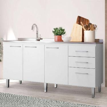 Imagem de Balcão Pia Cozinha Branco Maisa 160cm 3 Portas 3 Gavetas Sem Tampo