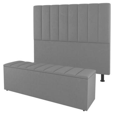 Imagem de Cabeceira E Baú Cama Box Casal Cora 140cm Suede Cinza Claro