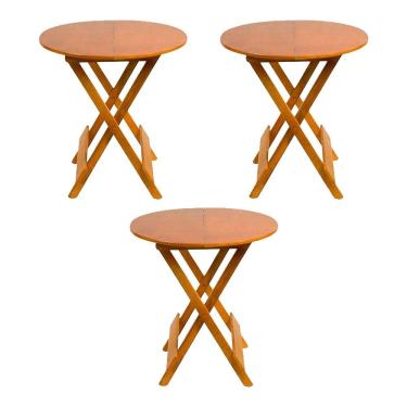 Imagem de Kit 3 Mesas Redondas Dobráveis Em Madeira Maciça 70X70 Mel Ideal Para Bares E Restaurantes