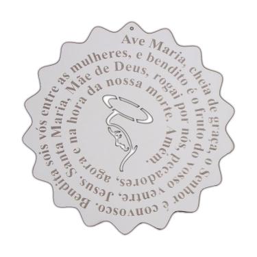 Imagem de Placa Decorativa Oração Ave Maria Redondo Floral Mdf