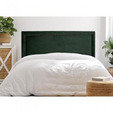 Imagem de Cabeceira Estofada Reta Luxo Casal Veludo Verde Tachas Fumê 140x60 Flamingo Design