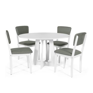 Imagem de Mesa De Jantar Redonda Montreal Branca Com 4 Cadeiras Estofadas Ella Branco/cinza