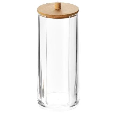 Imagem de Porta Algodão Disco / Redondo Organizador Transparente C/ Tampa Bambu