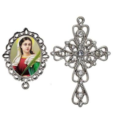 Imagem de Crucifixo Arabesco Terço de Noiva Relicario Santa Luzia Peças para Mon