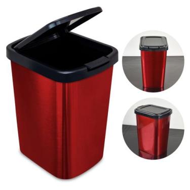 Imagem de Lixeira Prática 9 Litros Prata Vermelho Rose Gold Tampa Click Label - 