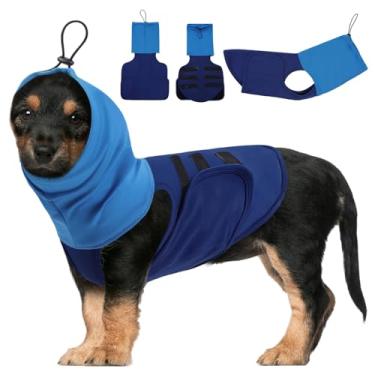 Imagem de SAWMONG Colete de ansiedade para cães, camisa respirável calmante ajustável no peito e capuz, jaqueta de trovão para cães, alívio de estresse para animais de estimação, casaco que envolve orelhas para