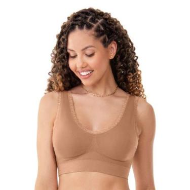 Imagem de Sutiã Top com Renda e Bojo Removível sem Costura Amêndoa Zee Rucci - B