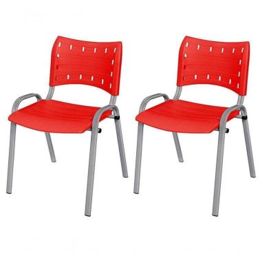 Imagem de Cadeira Iso Base Cinza Escola, Escritório Vermelho Kit 2 Un