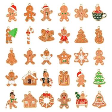 Imagem de UR URLIFEHALL 30 berloques de Natal esmaltados aleatórios fofos de desenho animado de homem de gengibre para pulseira de Natal DIY, colar, brinco, suprimentos de artesanato