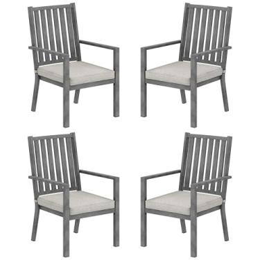 Imagem de FansaFurn Conjunto de 4 cadeiras de jantar para pátio, cadeiras de jantar ao ar livre de alumínio com almofadas à prova d'água, móveis de metal para terraço, varanda, deck, quintal, cinza