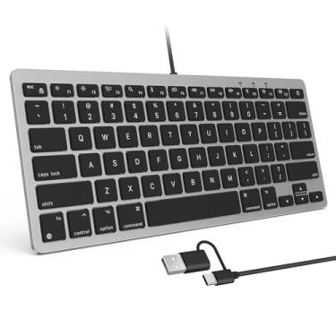 Imagem de OMOTON Teclado com fio para Mac com interface dupla, ângulo de digitação confortável e conexão estável, compatível com MacBook, iMac, Mac Mini, PC-cinza