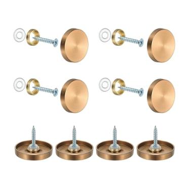 Imagem de YELARXI Parafusos de espelho 304 tampas decorativas de aço inoxidável fixadores de pregos, acabamento escovado de 30 mm adequado para ferragens de publicidade de sinal de espelho (8 peças ouro rosa)