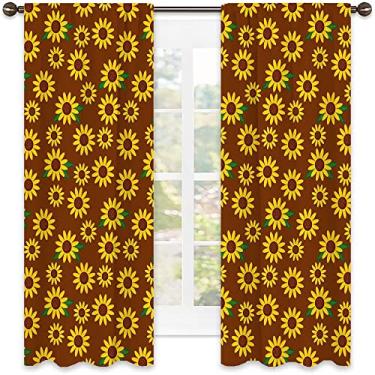 Imagem de Cortina blackout de girassol, flores de desenho animado, pétalas vivas e folhas verdes, plantas de jardinagem, cortinas blackout com absorção de som para sala de jantar/decoração de festa, L 132 x C