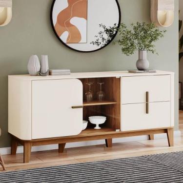 Imagem de Buffet 165cm Aparador 2 Portas e 2 Gavetas Retrô Rael Henn, Off White/