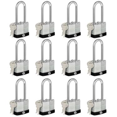 Imagem de HOX Cadeados semelhantes a chaves com 5 cm de comprimento e manilha endurecida, corpo de 4,5 cm de largura, pacote com 12 cadeados para trava de ferrolho, galpão, cerca, armário de armazenamento