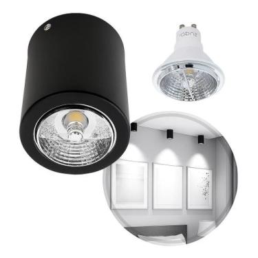 Imagem de Plafon de Sobrepor Redondo Foco Fixo Preto + LED AR70 Br. Frio ST2951 