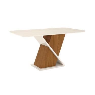 Imagem de Mesa Para Cozinha Solus Sc27 + Tampo Madeirado Vidro Curvo 160x90cm Nature-off White -...