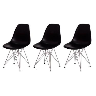Imagem de 3 Cadeiras Eiffel Eames Preta Base Cromada