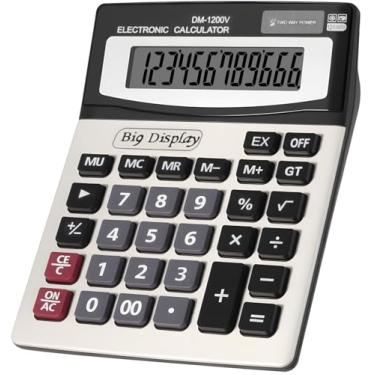 Imagem de DANRONG Calculadora de mesa, tela LCD extra grande de 10 cm, 12 dígitos, energia dupla solar e bateria, calculadoras de mesa com botões grandes, desligamento automático, calculadora para escritório