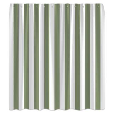 Imagem de JOFKAXU Cortina de chuveiro listrada vertical fofa retrô vintage verde sálvia e listras brancas geométrica moderna minimalista estética boho fazenda cortina de banheiro com ganchos