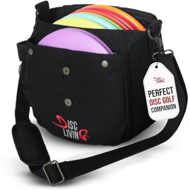 Imagem de Bolsa de golfe com disco de vida | Bolsa de golfe Frisbee | Leve para até 10 discos | Passador de cinto | Alça de ombro ajustável | Design de botão frontal duplo | Suporte de garrafa | Tela durável, Preto