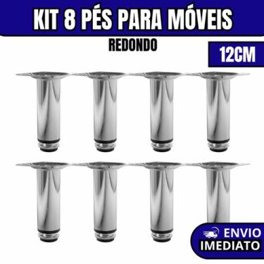 Imagem de Kit 12 Pés Para Móveis Regulável Redondo Cromado Pezinho Base Para Móv