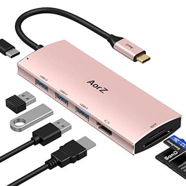 Imagem de Hub USB C, hub USB para HDMI multiportas AorZ adaptador Dongle USB C 7 em 1 com saída HDMI, 3 portas USB 3.0, porta SD/micro SD, porta de carregamento PD USB C HUB (rosa)