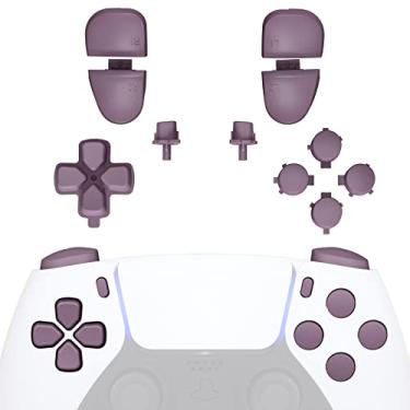 Imagem de eXtremeRate Botões de substituição D-pad R1 L1 R2 L2 Compartilhar opções de botões de rosto para controle PS5, conjunto completo violeta escuro acinzentado, kits de reparo de botões com ferramentas para controle PlayStation 5