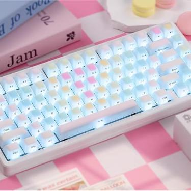 Imagem de Conjunto de teclas de silicone com perfil cereja de 126 teclas, arco-íris, para unhas longas, compatível com 60% 65% 75% 95% teclado mecânico Cherry Mx Switches