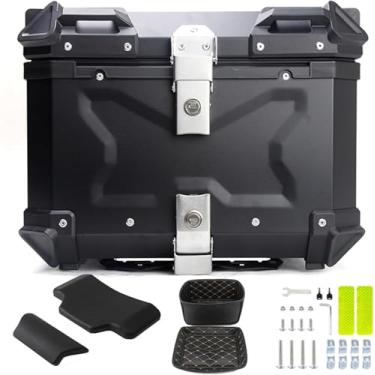 Imagem de Tronco De Motocicleta Universal Aluminum Top Case Motorbike Tour Tail Box Scooter Topcase Storage Carrier Case Para Capacete Bagagem 80l, Black, 55L