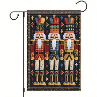 Imagem de Starlit Patio Bandeira de jardim de Natal, quebra-nozes, decoração de Natal, 30,5 x 45,7 cm, faixa dupla face, faixa de casa festiva de inverno para gramado ao ar livre, varanda, pátio, decoração de