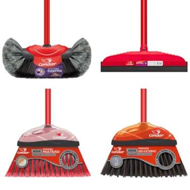Imagem de Kit Limpeza Completo 1 Vassoura Pelo Natural 1 Varre Fácil 1 Vassoura Piaçava 1 Rodo 30cm Qualidade Condor